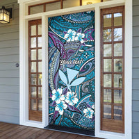 Personalised Hawaii Tribal Humpback Whale Door Cover Polu Hibiscus Seamless Pattern LT9 - Polynesian Pride