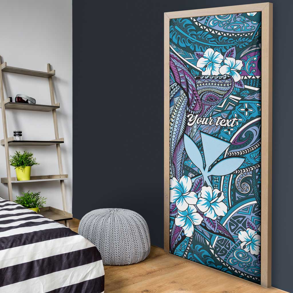 Personalised Hawaii Tribal Humpback Whale Door Cover Polu Hibiscus Seamless Pattern LT9 - Polynesian Pride