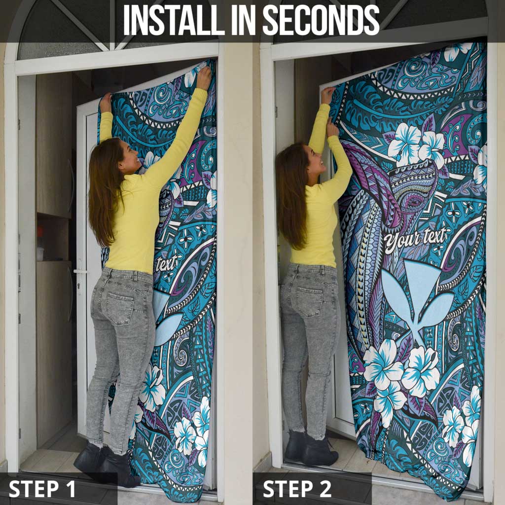 Personalised Hawaii Tribal Humpback Whale Door Cover Polu Hibiscus Seamless Pattern LT9 - Polynesian Pride