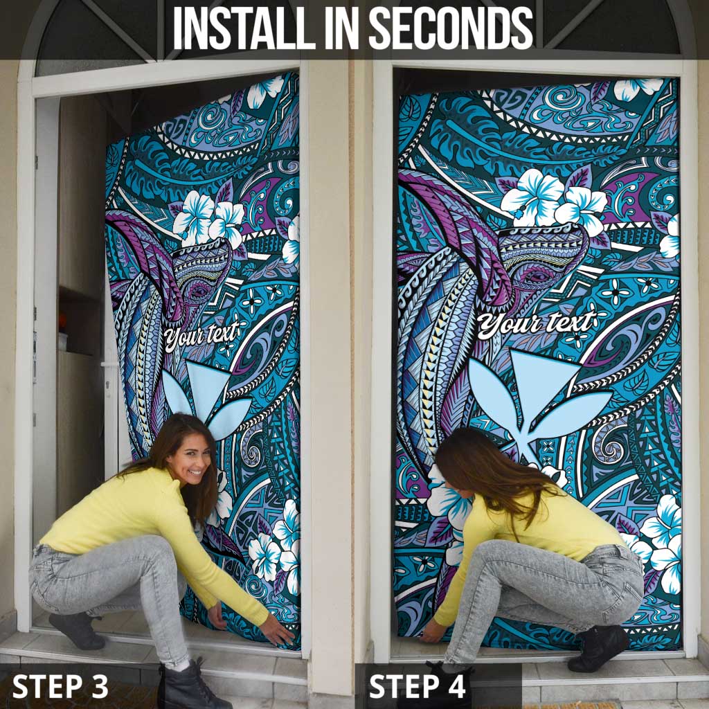 Personalised Hawaii Tribal Humpback Whale Door Cover Polu Hibiscus Seamless Pattern LT9 - Polynesian Pride