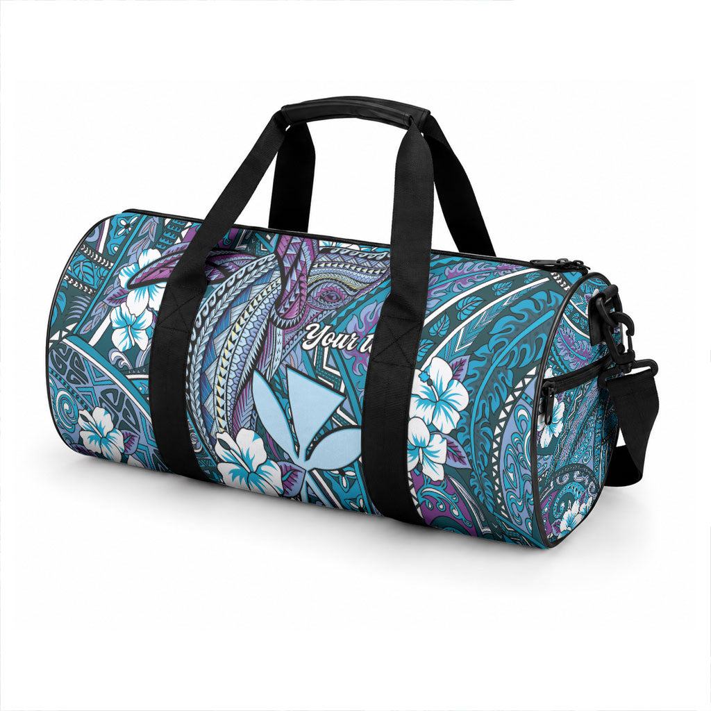 Personalised Hawaii Tribal Humpback Whale Duffle Bag Polu Hibiscus Seamless Pattern LT9 - Polynesian Pride