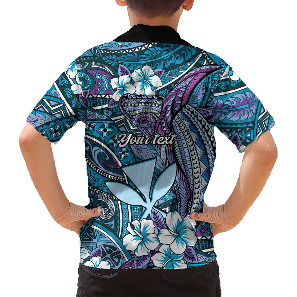 Personalised Hawaii Tribal Humpback Whale Family Matching Long Sleeve Bodycon Dress and Hawaiian Shirt Polu Hibiscus Seamless Pattern