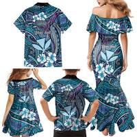 Personalised Hawaii Tribal Humpback Whale Family Matching Mermaid Dress and Hawaiian Shirt Polu Hibiscus Seamless Pattern