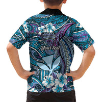 Personalised Hawaii Tribal Humpback Whale Family Matching Off Shoulder Short Dress and Hawaiian Shirt Polu Hibiscus Seamless Pattern