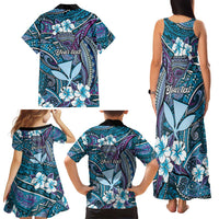 Personalised Hawaii Tribal Humpback Whale Family Matching Tank Maxi Dress and Hawaiian Shirt Polu Hibiscus Seamless Pattern