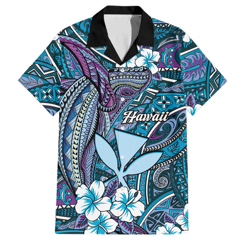 Personalised Hawaii Tribal Humpback Whale Family Matching Tank Maxi Dress and Hawaiian Shirt Polu Hibiscus Seamless Pattern