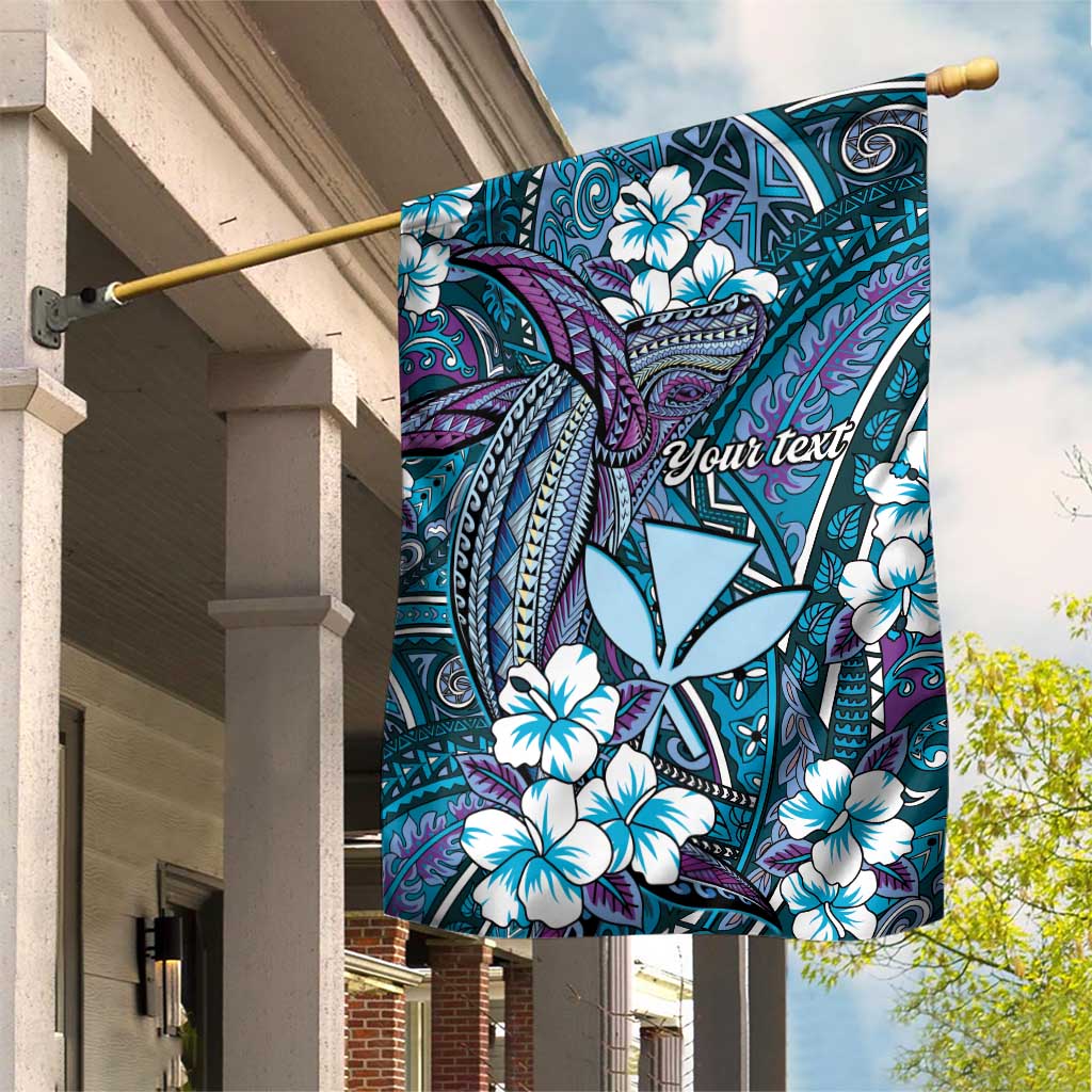 Personalised Hawaii Tribal Humpback Whale Garden Flag Polu Hibiscus Seamless Pattern LT9 House Flag Blue - Polynesian Pride