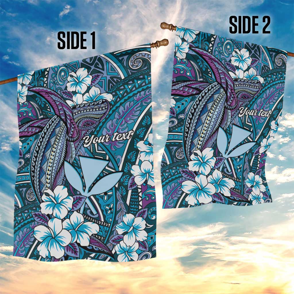 Personalised Hawaii Tribal Humpback Whale Garden Flag Polu Hibiscus Seamless Pattern LT9 - Polynesian Pride