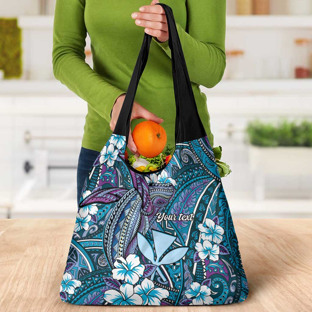 Personalised Hawaii Tribal Humpback Whale Grocery Bag Polu Hibiscus Seamless Pattern LT9 - Polynesian Pride