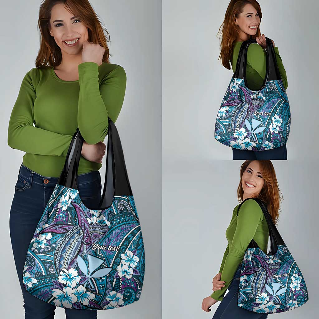Personalised Hawaii Tribal Humpback Whale Grocery Bag Polu Hibiscus Seamless Pattern LT9 - Polynesian Pride