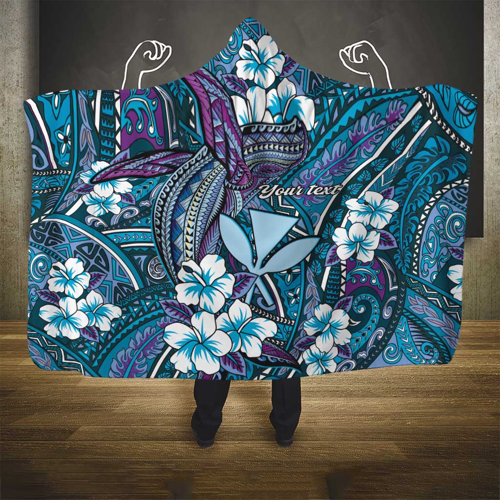 Personalised Hawaii Tribal Humpback Whale Hooded Blanket Polu Hibiscus Seamless Pattern LT9 - Polynesian Pride