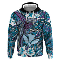Personalised Hawaii Tribal Humpback Whale Hoodie Polu Hibiscus Seamless Pattern LT9 Pullover Hoodie Blue - Polynesian Pride