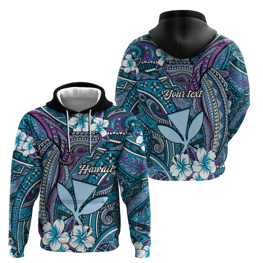 Personalised Hawaii Tribal Humpback Whale Hoodie Polu Hibiscus Seamless Pattern LT9 - Polynesian Pride