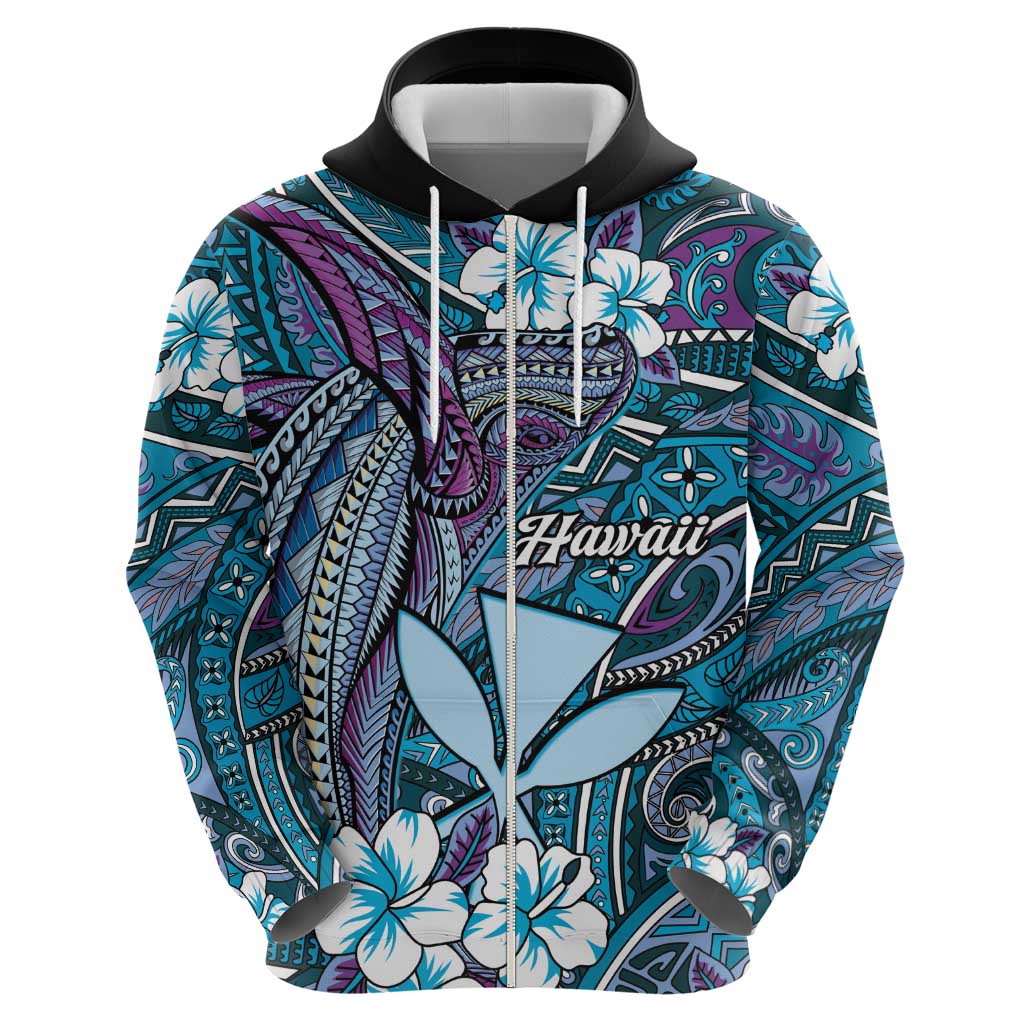 Personalised Hawaii Tribal Humpback Whale Hoodie Polu Hibiscus Seamless Pattern LT9 - Polynesian Pride