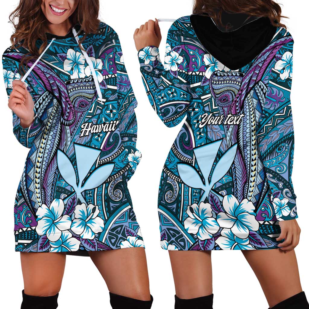 Personalised Hawaii Tribal Humpback Whale Hoodie Dress Polu Hibiscus Seamless Pattern LT9 - Polynesian Pride