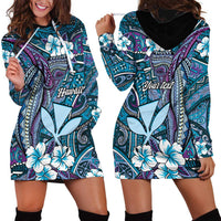 Personalised Hawaii Tribal Humpback Whale Hoodie Dress Polu Hibiscus Seamless Pattern LT9 - Polynesian Pride