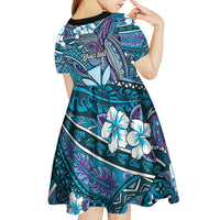 Personalised Hawaii Tribal Humpback Whale Kid Short Sleeve Dress Polu Hibiscus Seamless Pattern LT9 - Polynesian Pride