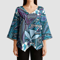 Personalised Hawaii Tribal Humpback Whale Kimono Sleeve Blouse Polu Hibiscus Seamless Pattern LT9 - Polynesian Pride