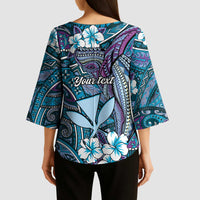 Personalised Hawaii Tribal Humpback Whale Kimono Sleeve Blouse Polu Hibiscus Seamless Pattern LT9 - Polynesian Pride