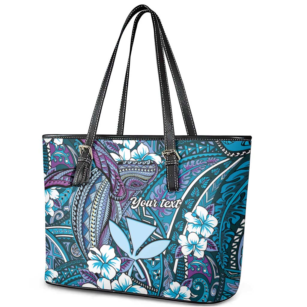 Personalised Hawaii Tribal Humpback Whale Leather Tote Bag Polu Hibiscus Seamless Pattern LT9 - Polynesian Pride