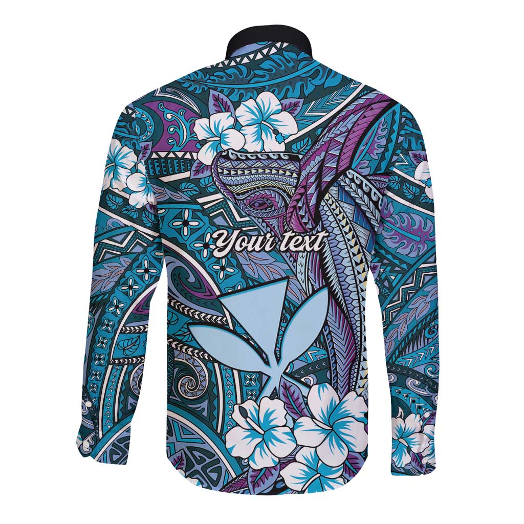 Personalised Hawaii Tribal Humpback Whale Long Sleeve Button Shirt Polu Hibiscus Seamless Pattern LT9 - Polynesian Pride