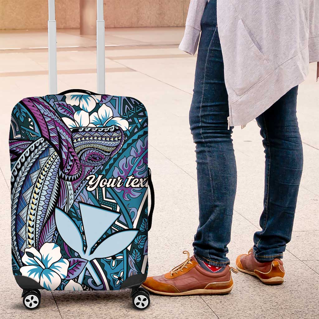 Personalised Hawaii Tribal Humpback Whale Luggage Cover Polu Hibiscus Seamless Pattern LT9 Blue - Polynesian Pride