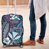 Personalised Hawaii Tribal Humpback Whale Luggage Cover Polu Hibiscus Seamless Pattern LT9 Blue - Polynesian Pride