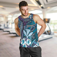 Personalised Hawaii Tribal Humpback Whale Men Tank Top Polu Hibiscus Seamless Pattern LT9 Blue - Polynesian Pride
