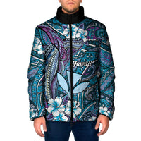 Personalised Hawaii Tribal Humpback Whale Padded Jacket Polu Hibiscus Seamless Pattern LT9 Men Blue - Polynesian Pride
