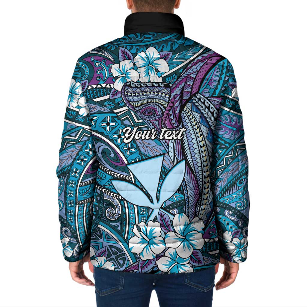 Personalised Hawaii Tribal Humpback Whale Padded Jacket Polu Hibiscus Seamless Pattern LT9 - Polynesian Pride