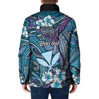 Personalised Hawaii Tribal Humpback Whale Padded Jacket Polu Hibiscus Seamless Pattern LT9 - Polynesian Pride