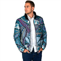 Personalised Hawaii Tribal Humpback Whale Padded Jacket Polu Hibiscus Seamless Pattern LT9 - Polynesian Pride