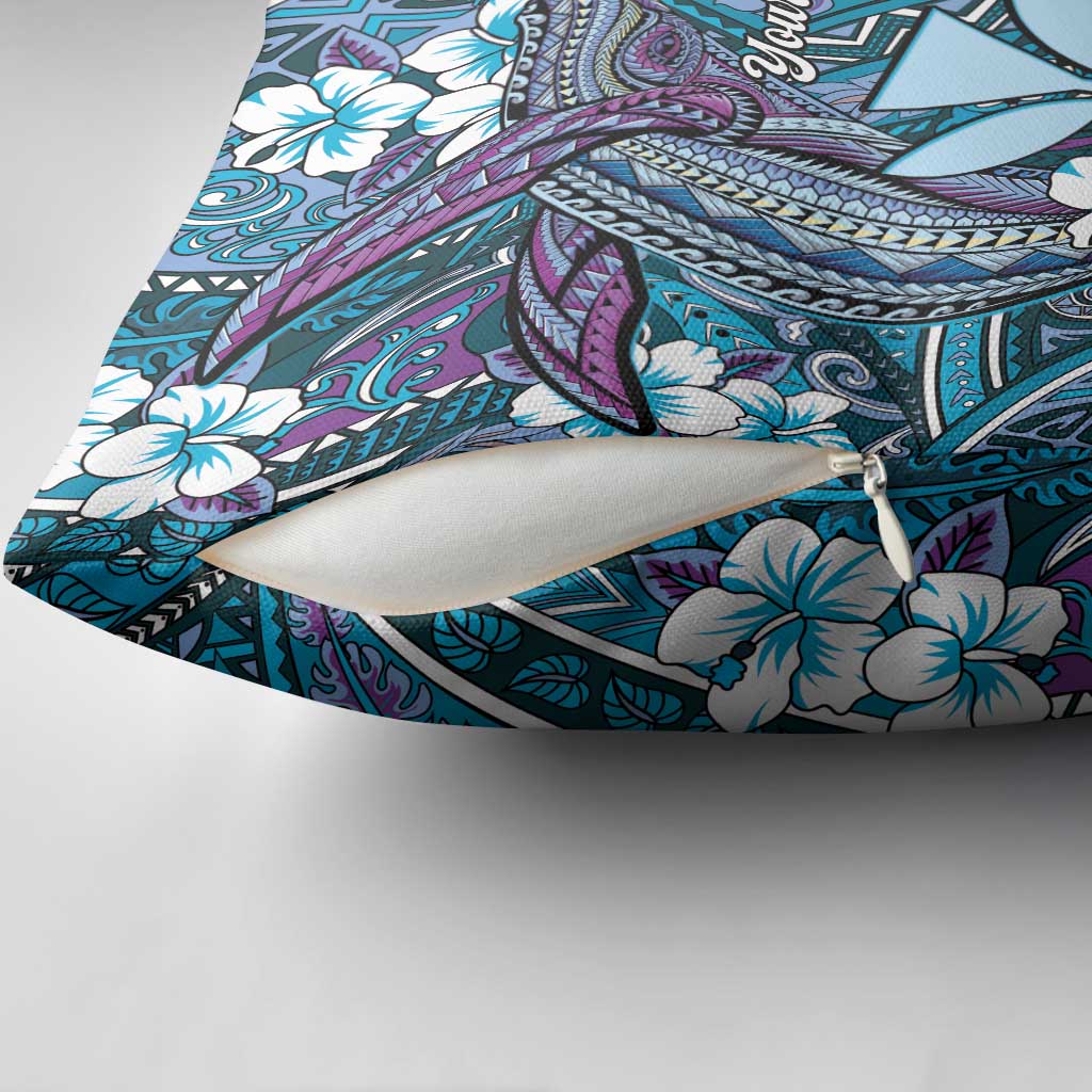 Personalised Hawaii Tribal Humpback Whale Pillow Cover Polu Hibiscus Seamless Pattern LT9 - Polynesian Pride