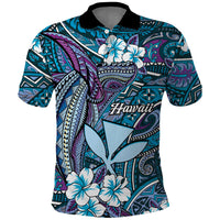 Personalised Hawaii Tribal Humpback Whale Polo Shirt Polu Hibiscus Seamless Pattern LT9 Blue - Polynesian Pride