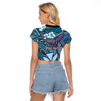 Personalised Hawaii Tribal Humpback Whale Raglan Cropped T Shirt Polu Hibiscus Seamless Pattern LT9 - Polynesian Pride