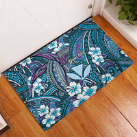 Personalised Hawaii Tribal Humpback Whale Rubber Doormat Polu Hibiscus Seamless Pattern
