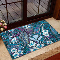 Personalised Hawaii Tribal Humpback Whale Rubber Doormat Polu Hibiscus Seamless Pattern