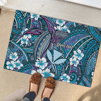 Personalised Hawaii Tribal Humpback Whale Rubber Doormat Polu Hibiscus Seamless Pattern