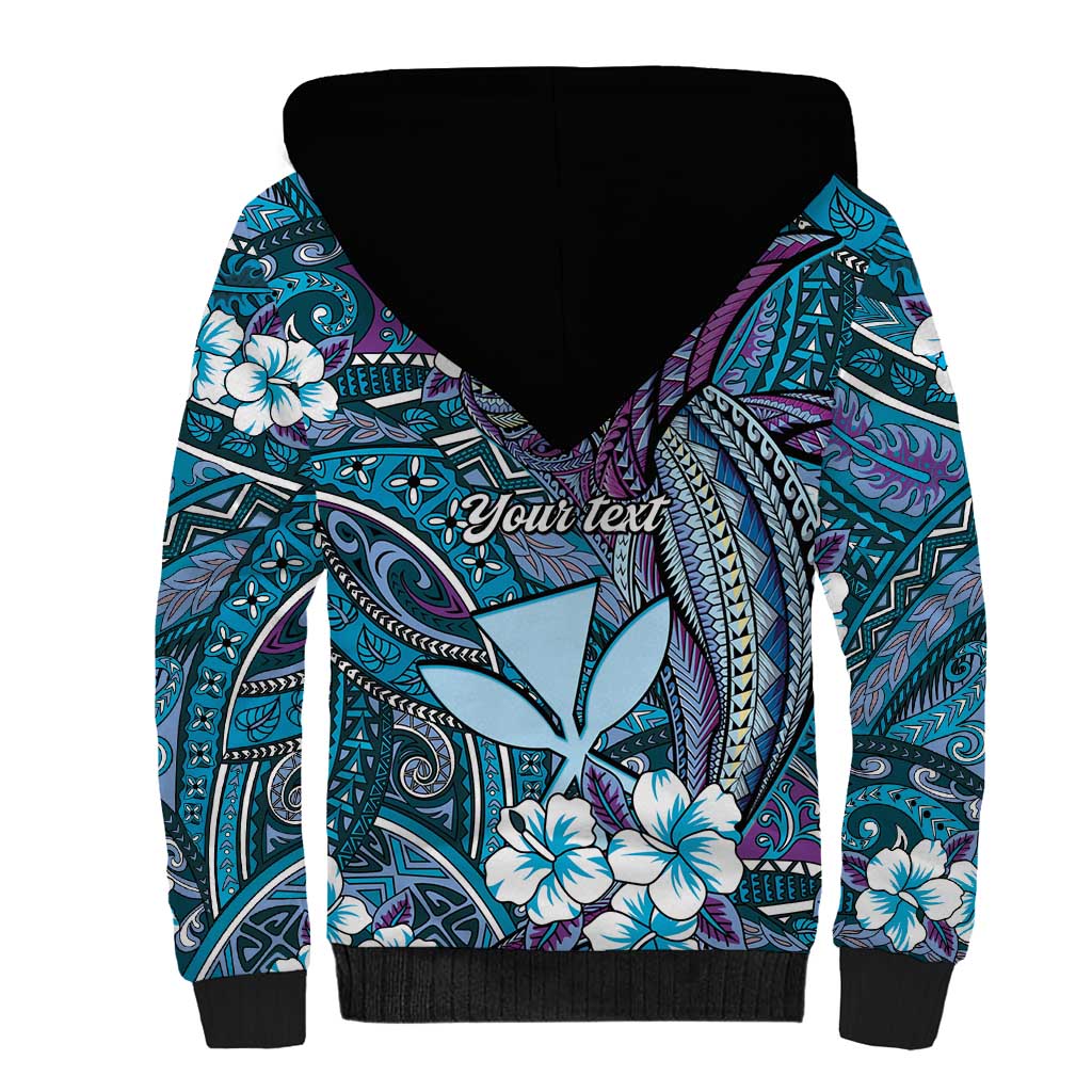 Personalised Hawaii Tribal Humpback Whale Sherpa Hoodie Polu Hibiscus Seamless Pattern LT9 - Polynesian Pride