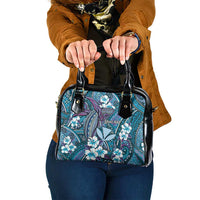 Personalised Hawaii Tribal Humpback Whale Shoulder Handbag Polu Hibiscus Seamless Pattern LT9 One Size Blue - Polynesian Pride
