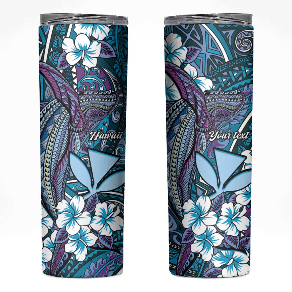 Personalised Hawaii Tribal Humpback Whale Skinny Tumbler Polu Hibiscus Seamless Pattern LT9 Blue - Polynesian Pride