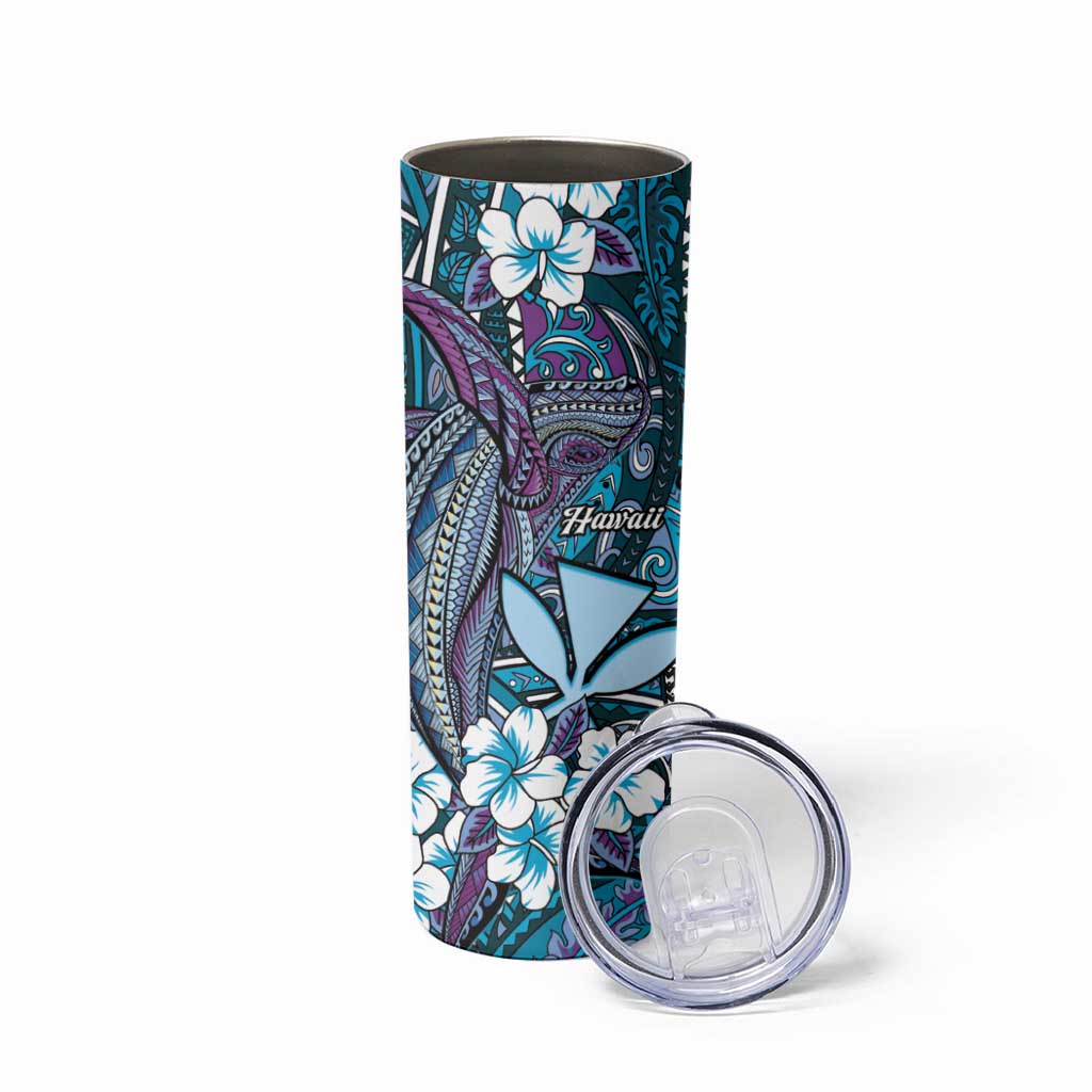 Personalised Hawaii Tribal Humpback Whale Skinny Tumbler Polu Hibiscus Seamless Pattern LT9 - Polynesian Pride