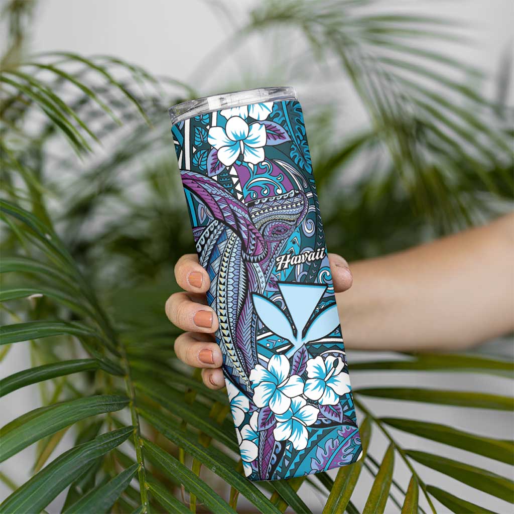 Personalised Hawaii Tribal Humpback Whale Skinny Tumbler Polu Hibiscus Seamless Pattern LT9 - Polynesian Pride