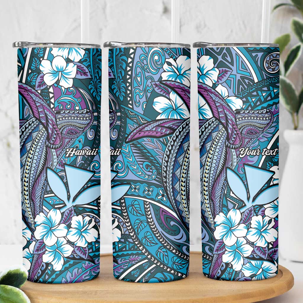 Personalised Hawaii Tribal Humpback Whale Skinny Tumbler Polu Hibiscus Seamless Pattern LT9 - Polynesian Pride