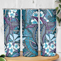 Personalised Hawaii Tribal Humpback Whale Skinny Tumbler Polu Hibiscus Seamless Pattern LT9 - Polynesian Pride
