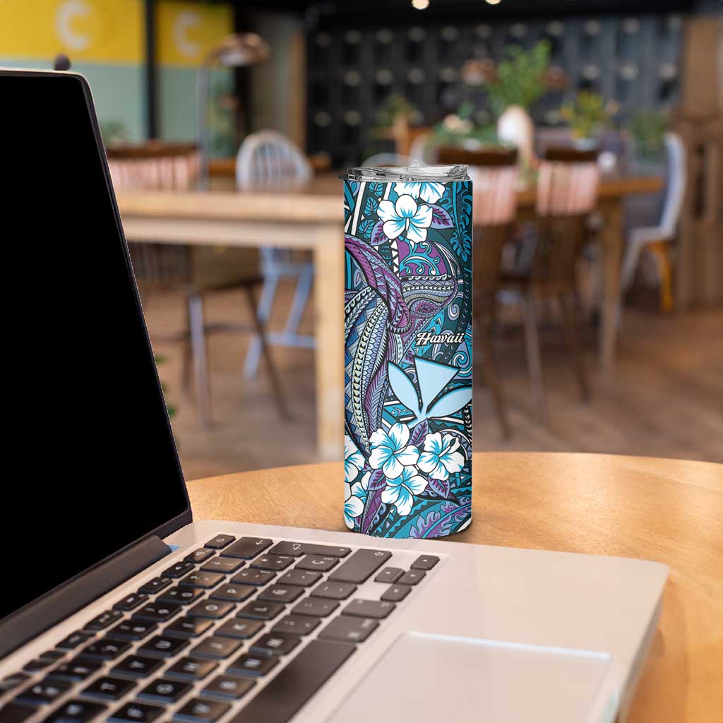 Personalised Hawaii Tribal Humpback Whale Skinny Tumbler Polu Hibiscus Seamless Pattern LT9 - Polynesian Pride