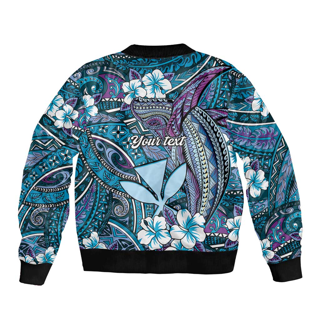 Personalised Hawaii Tribal Humpback Whale Sleeve Zip Bomber Jacket Polu Hibiscus Seamless Pattern LT9 - Polynesian Pride