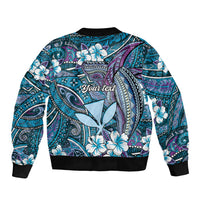 Personalised Hawaii Tribal Humpback Whale Sleeve Zip Bomber Jacket Polu Hibiscus Seamless Pattern LT9 - Polynesian Pride