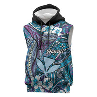Personalised Hawaii Tribal Humpback Whale Sleeveless Hoodie Polu Hibiscus Seamless Pattern LT9 Blue - Polynesian Pride
