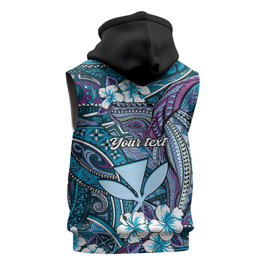 Personalised Hawaii Tribal Humpback Whale Sleeveless Hoodie Polu Hibiscus Seamless Pattern LT9 - Polynesian Pride